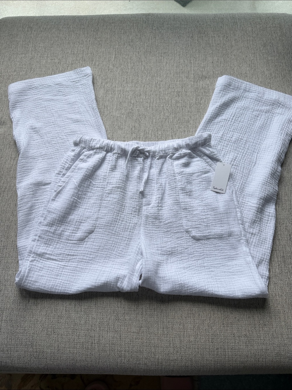 Splendid White Gauze Boot-Cut Pants with Drawstring Waist